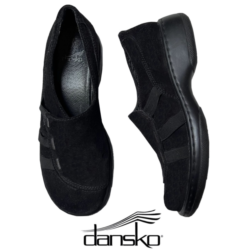 Vintage Dansko Black Suede Platform Loafers w/ Lug Soles, Sz. 7.5-8/38 EUC